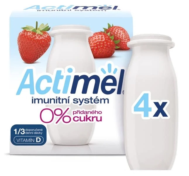 Actimel Probiotický jogurtový nápoj s vitamíny a 0% přidaného cukru jahoda 4x100g