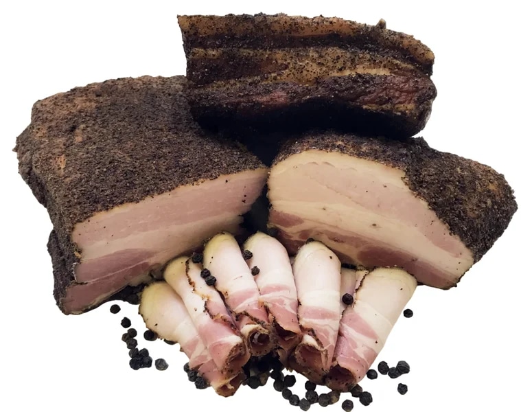 Fiala uzeniny z masa Pražská slanina z Milovic v pepři