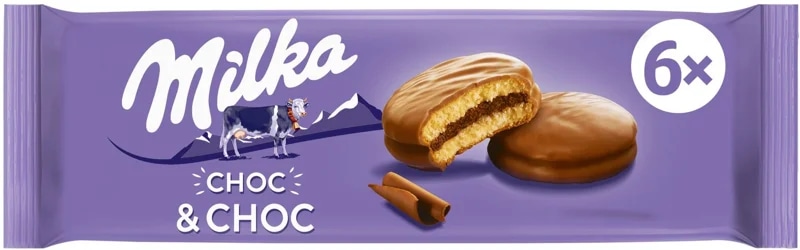 Milka jemné pečivo Choc & choc celomáčené s kakaovou náplní