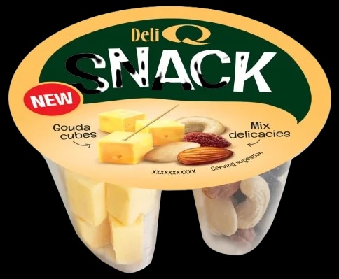 Deli Q Snack Gouda kostičky, směs rozinek a oříšků