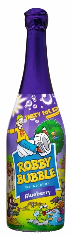 Robby Bubble Dětský šumivý nápoj borůvka sklo