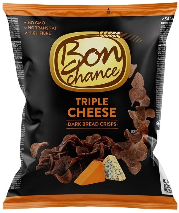Bon Chance Tmavé chlebové chipsy se třemi druhy sýrů