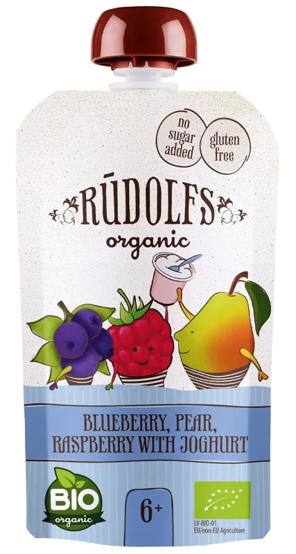 Rudolfs BIO Kapsička borůvka, hruška a malina s jogurtem