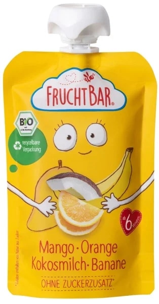 Fruchtbar BIO Ovocná kapsička s banánem, pomerančem, mangem a kokosem