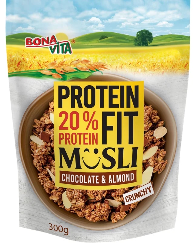 Bonavita Křupavé müsli s proteinem, čokoládou a mandlemi