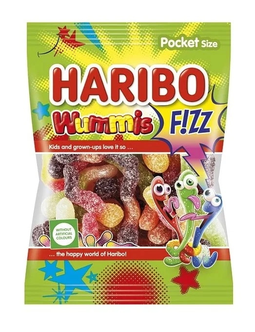 HARIBO Wummis F!IZZ - Červíci kyselé želé v cukru s ovocnými příchutěmi