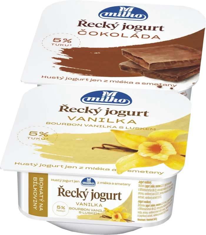 Milko Řecký jogurt vanilka a čokoláda 2×140 g