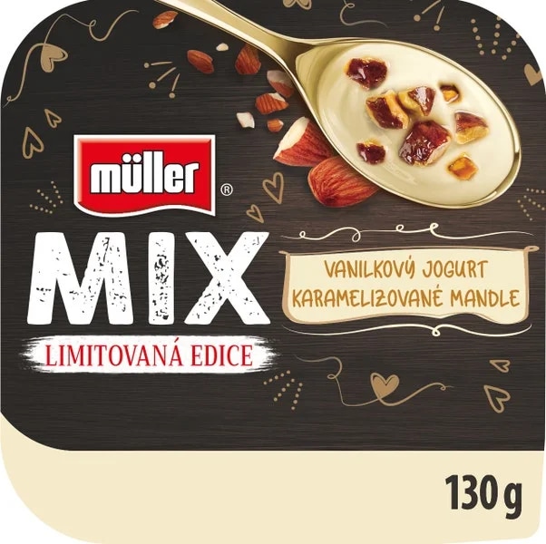 Müller MIX jogurt s vanilkovou příchutí + karamelizované mandle