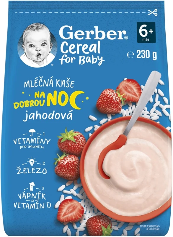 Gerber Cereal Mléčná kaše jahodová Dobrou noc