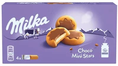 Milka sušenky Choco Mini Stars mléčná náplň a čokoláda