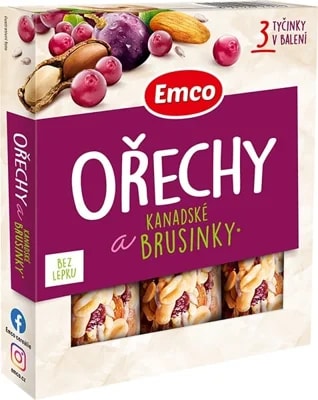 Emco Tyčinky s Ořechy a kanadskými brusinkami 3x35g