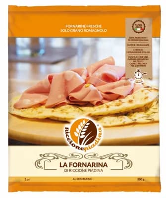 Riccione Piadina Piadina Fornarina placky s rozmarýnem a 2,5 % extra panenským olivovým olejem