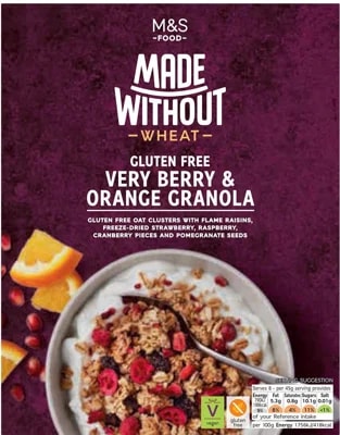 Marks & Spencer Granola z bezlepkových celozrnných ovesných vloček s pomerančovou příchutí