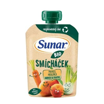 Sunar BIO Ovocná kapsička Smícháček mango, mrkev, meruňka a fenykl