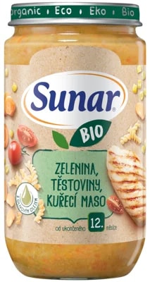 Sunar BIO příkrm zelenina, těstoviny a kuřecí maso od 12. měsíce