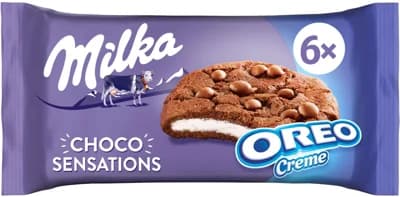 Milka sušenky kakaové Cookie Sensations s náplní s vanilkovou příchutí