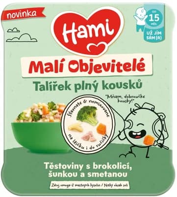 Hami Malí Objevitelé těstoviny s brokolicí, šunkou a smetanou