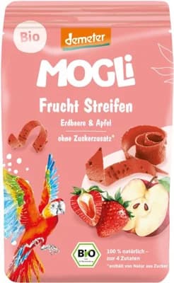Mogli BIO Ovocné pásky s jahodami a jablky s certifikací Demeter