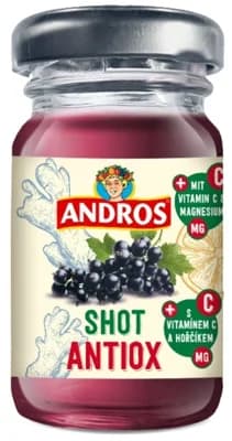 Andros Shot Antiox s příchutí černého rybízu a zázvoru