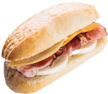 Pappudia Bagetka s vejcem, uzeným sýrem a anglickou slaninou