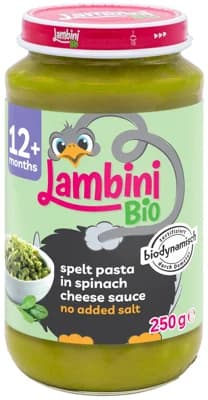 Lambini BIO Demeter příkrm špaldové těstoviny se špenátovo-sýrovou omáčkou