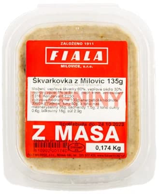 Fiala uzeniny z masa Škvarková pomazánka z Milovic
