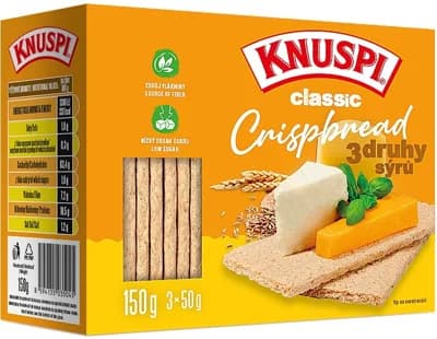 Knuspi Crispbread 3 druhy sýra křehký plátek