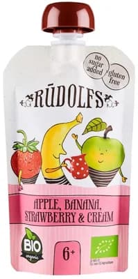 Rudolfs BIO kapsička Jablko, banán, jahoda se smetanou