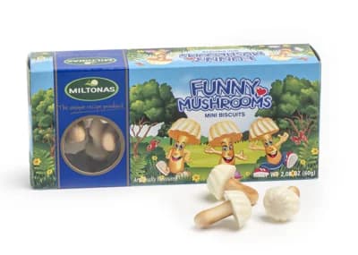 MILTONAS Hříbečky MINI z bílé čokoládové polevy a sušenky