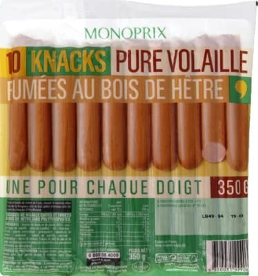 Monoprix Drůbeží párky uzené na bukovém dřevě, 10ks