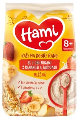 Hami Mléčná kaše se 7 obilninami s banánem a jahodami