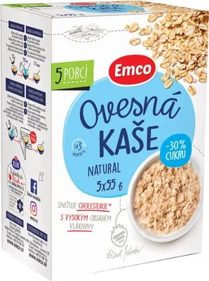 Emco Ovesná kaše natural s -30 % cukru 5x55 g