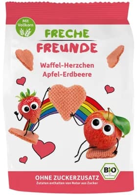 Freche Freunde BIO Waflová srdíčka s jablkem a jahodou