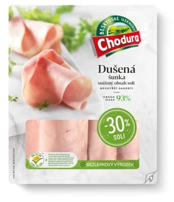 Chodura Dušená šunka se sníženým obsahem soli nejvyšší jakosti (93% masa)