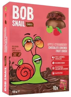 Šnek Bob Ovocná pochoutka v čokoládě jablko a jahoda