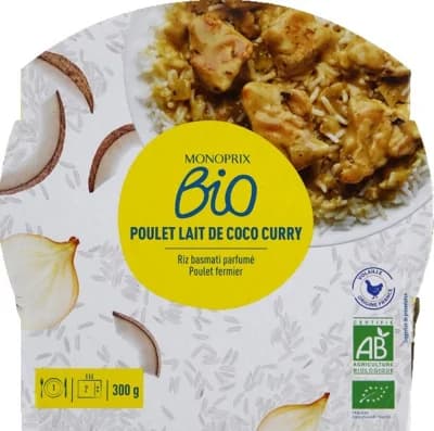 Monoprix BIO Kuřecí maso s kokosovým mlékem a kari