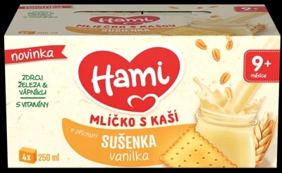 Hami Mlíčko s kaší s příchutí sušenka-vanilka, 4x 250 ml
