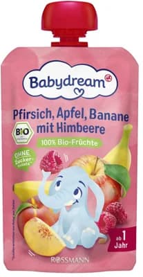 Babydream BIO Ovocná kapsička broskev, jablko, banán a malina