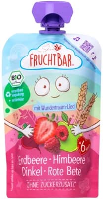 FruchtBar BIO Ovocná kapsička s jahodami, malinami, červenou řepou a špaldou
