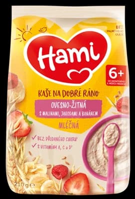 Hami Mléčná ovesno-žitná kaše s Malinami, jahodami a banánem