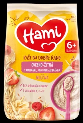 Hami Mléčná ovesno-žitná kaše s Malinami, jahodami a banánem