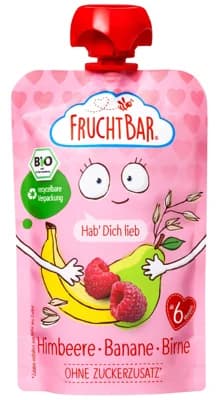 FruchtBar BIO Ovocná kapsička s banánem, hruškou, malinami a ovsem