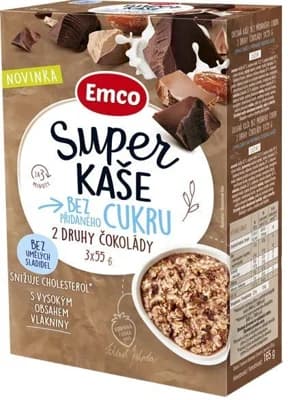 Emco Super kaše bez přidaného cukru 2 druhy čokolády 3x55g