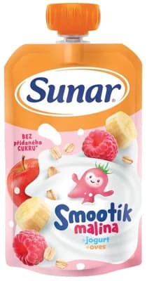 Sunar Smootík dětská kapsička malina, jogurt, ovesné vločky, 12 m+