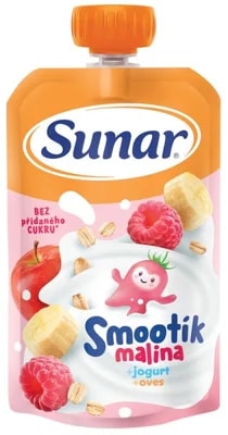 Sunar Smootík dětská kapsička malina, jogurt, ovesné vločky, 12 m+