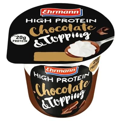 Ehrmann High Protein Dessert se šlehačkou čokoládový chlaz.