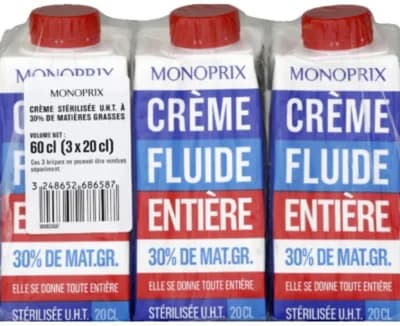 Monoprix Smetana 30% MG (3x 200 ml)