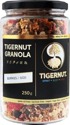 Tigernut Granola z tygřích ořechů se sušeným ovocem a goji