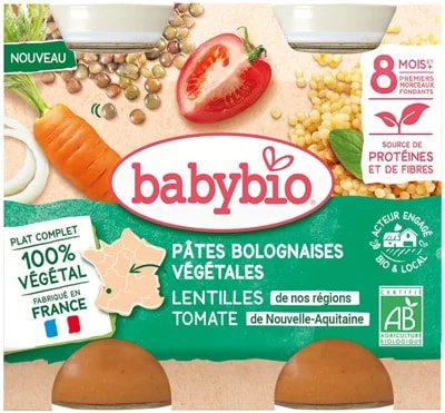 Babybio BIO Zeleninové boloňské těstoviny s čočkou a rajčetem z francouzských regionů (2×200 g)
