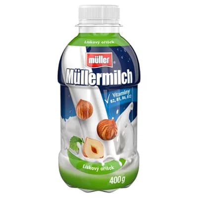 Müllermilch mléčný nápoj s příchutí lískový oříšek chlaz.